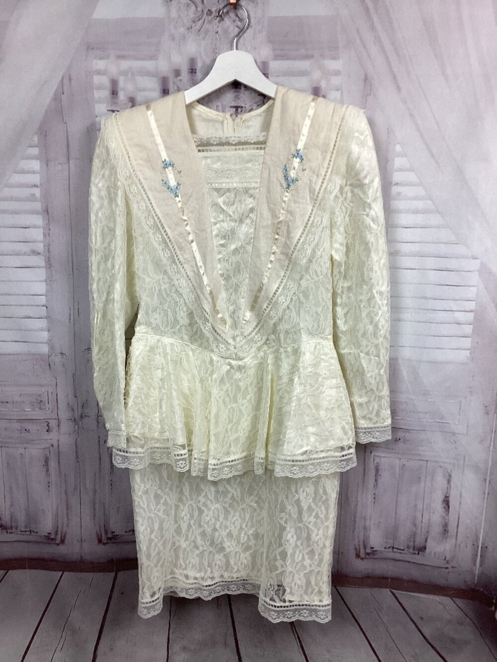 Gunne Sax Jessica McClintock Cream Lace Midi Dress 80s 10